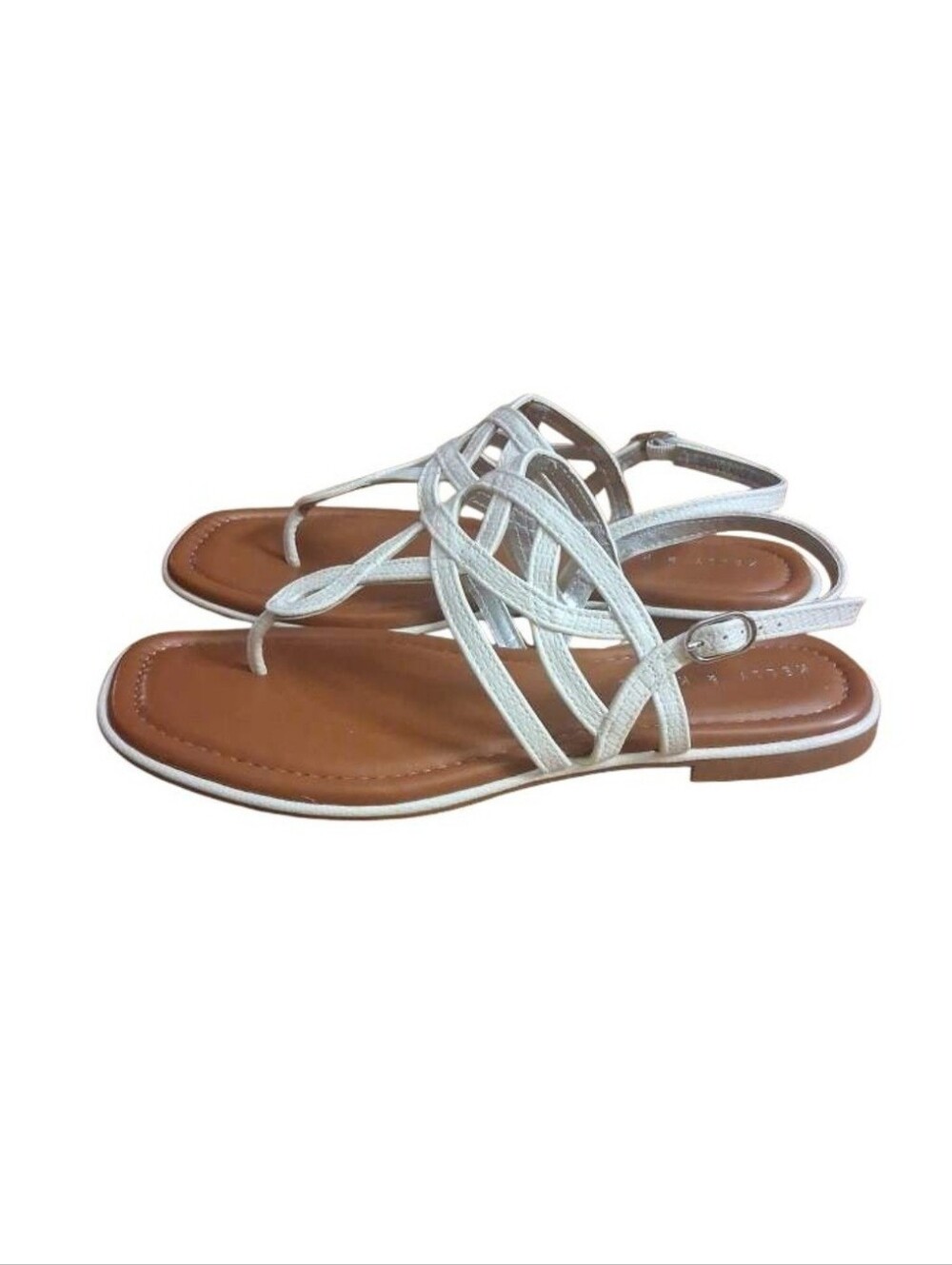 Kelly & Katie White Strappy Toe-Ring Sandals with Tan Footbed Size 9 1/2 M - Picture 2 of 5